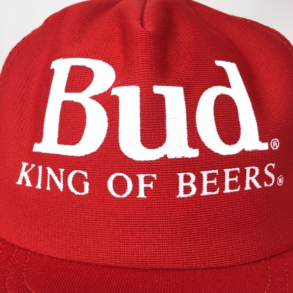 Vintage 80s 90s Bud King of Beers Red Hat Cap - Picture 4 of 8